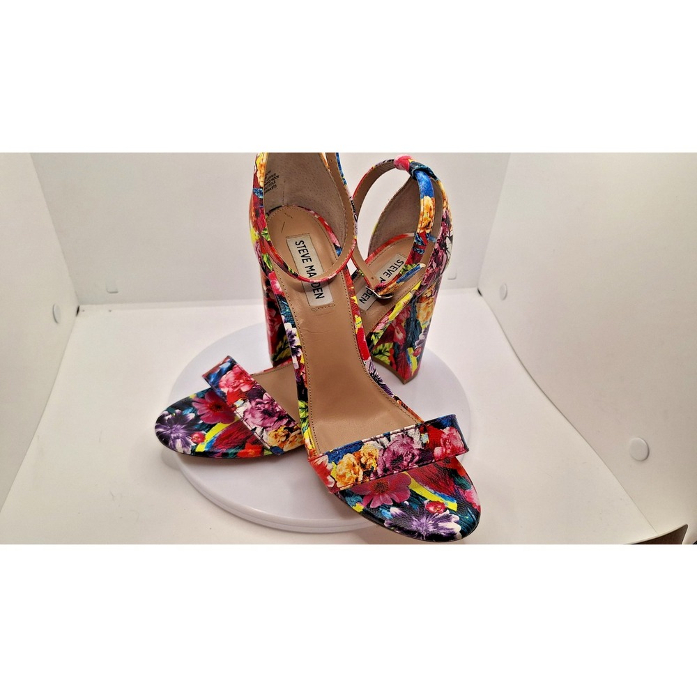 Steve Madden Womens Sz 8.5 M Bright Floral Block High Heels Ankle Strap - Picture 6 of 10